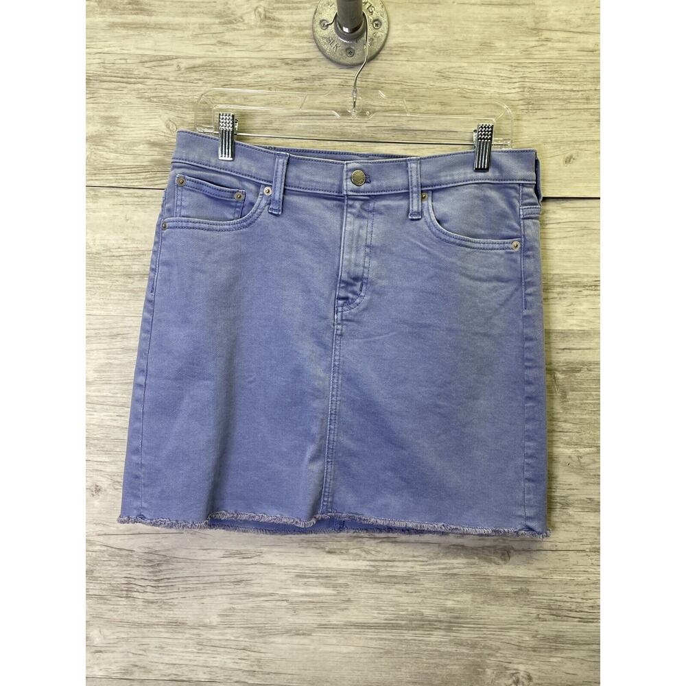 J Crew Mercantile Denim Mini Skirt Womens 4 Blue Garment Dyed Raw Edge L5489